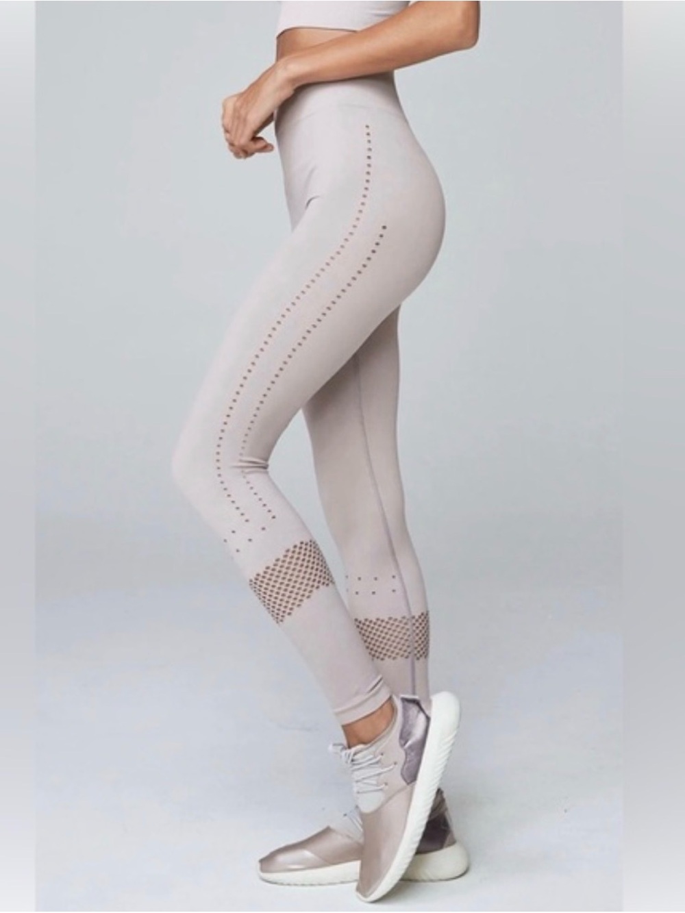 Varley High Waisted Seamless Laser Cut Leggings Light Creme Ivory Small